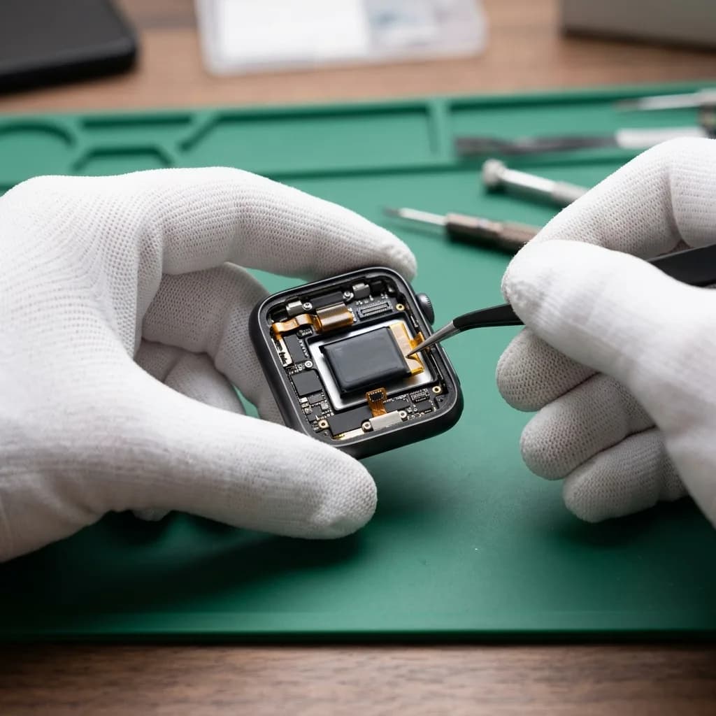 Apple Watch repair work at an ESD-protected workstation