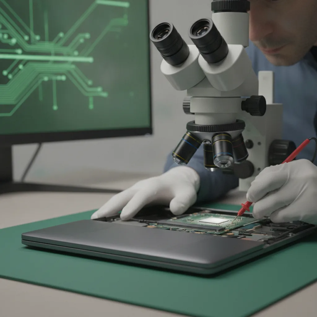 Technician running MacBook trackpad diagnostic